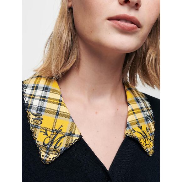 Maje Yellow Tartan Trompe L’Oeil Sweater Dress 6 Mini Plaid Grunge Collared EUC - Picture 10 of 16